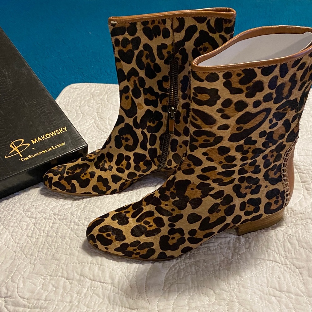 B. Makowsky Animal Print Ankle Booties